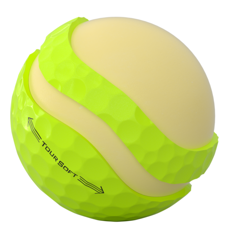 Gele Titleist Tour Soft golfballen met logo